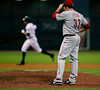 Troy > August 27, 2008 - Cincinnati Reds starting pitcher Josh Fogg reacts after Hunter Pence hits a 2 run home run to give the Houston Astros a 2-1 lead.   The Astros defeated the Reds 4-1 at Minute Maid Park in Houston.